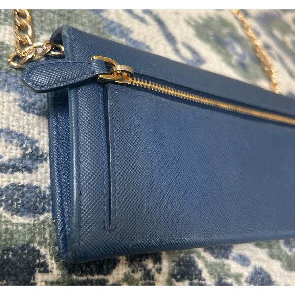 Authentic PRADA Saffiano Leather Metal Frame Continental Wallet in Blue w/COA - Picture 12 of 16